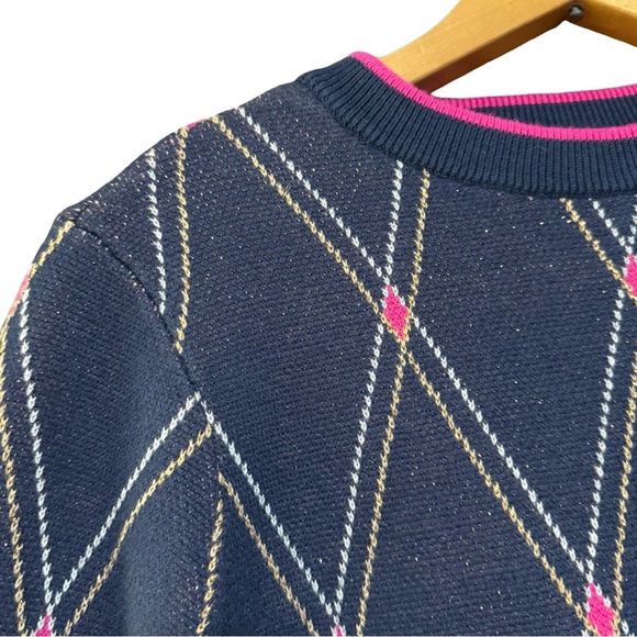 Navy Argyle Sweater with Pink Accents - Picture 3 of 7